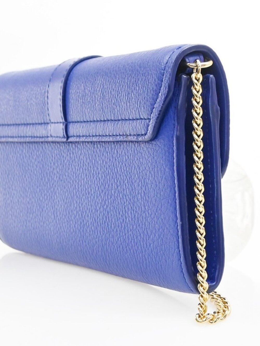 CHLOE Logo Aby Chain Shoulder Bifold Long Wallet Leather Blue GHW Spain 64MA495 - Picture 4 of 16